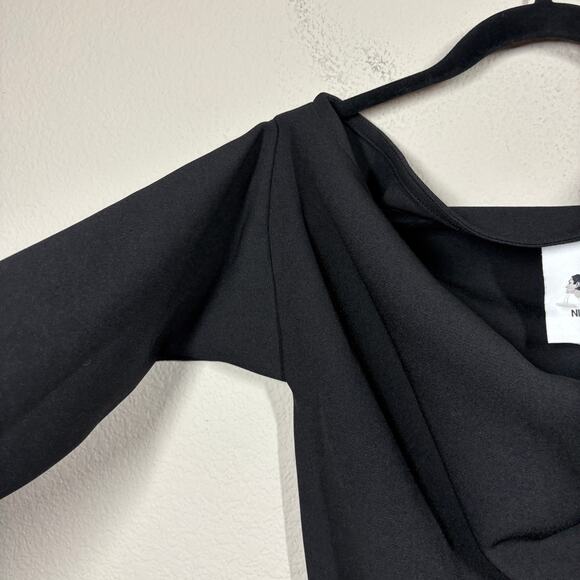 Ninobrand Size 4 Cowl Neck Side Slit Maxi Sheath Dress Black Long Sleeves - Picture 5 of 10